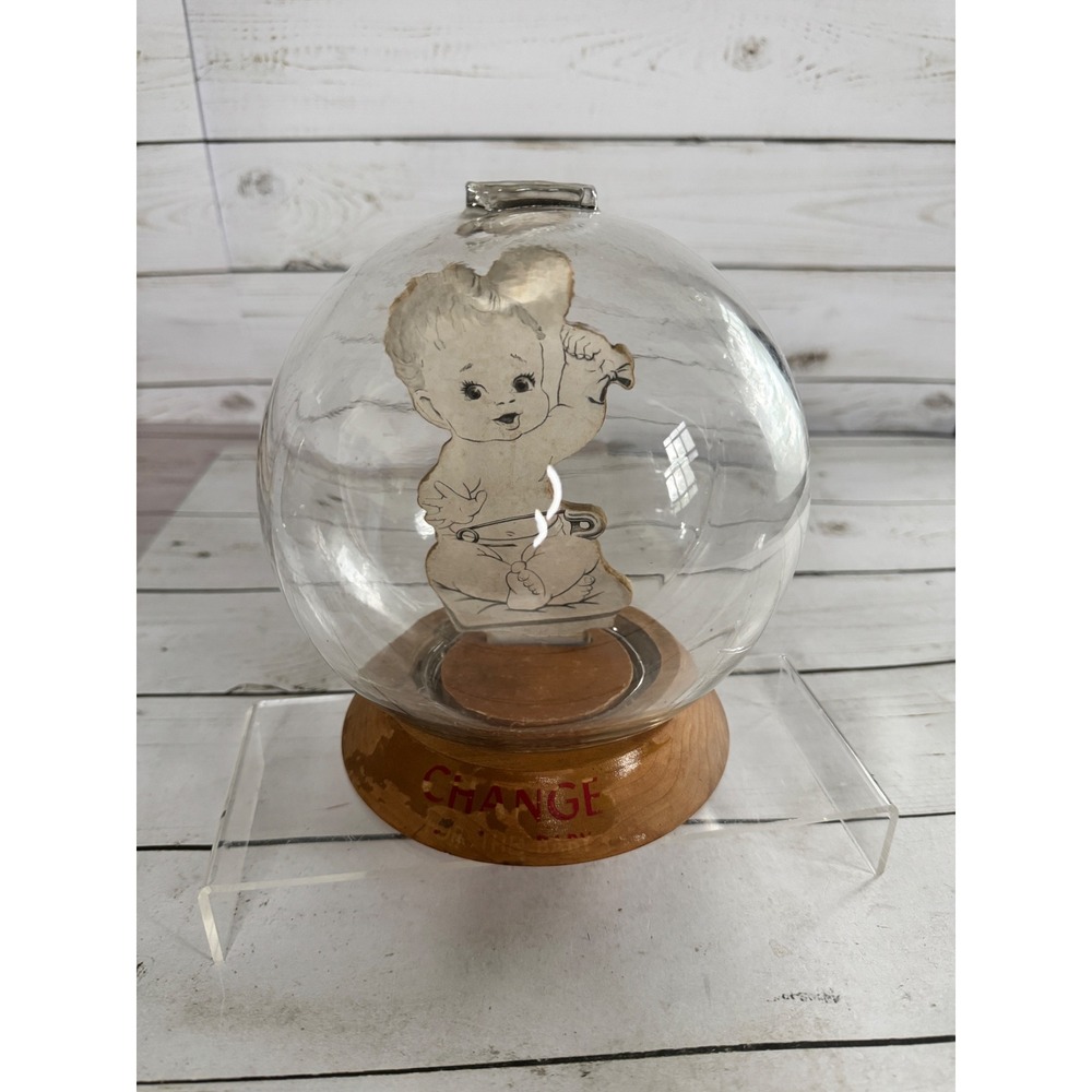 Vintage Vic Moran Change For The‎ New Baby Glass Bubble Bank Money Meter